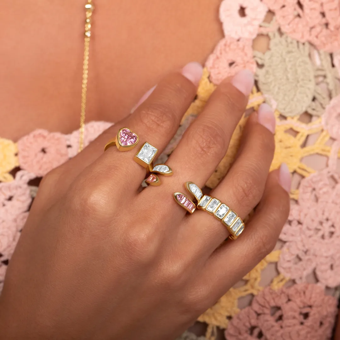Bezel Heart Baguette Stone Ring