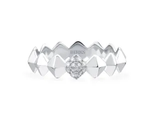 Birks 18K White Gold Rock and Pearl 0.07ctw Diamond Stacking Ring Size 6