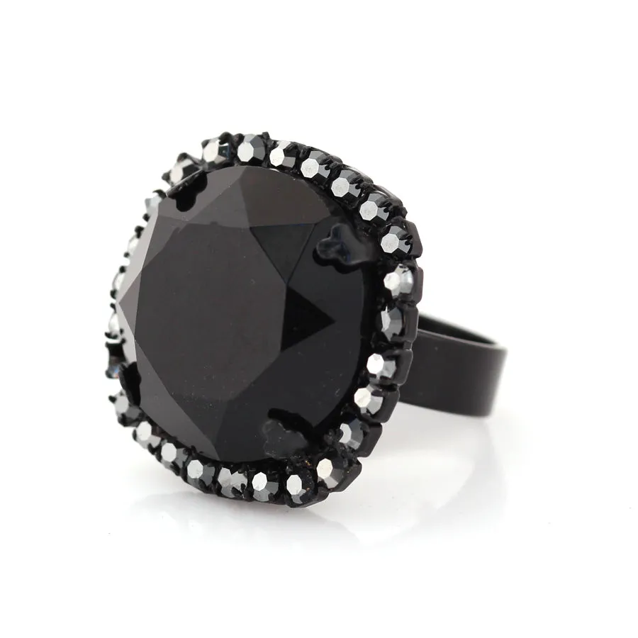 Black Faceted Crystal Adjustable Rings #256BK5101 (9A5)