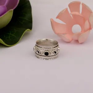 Black Spinel Multi Band Engraved Meditation Spinner Ring