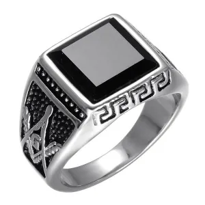 Black Stone Freemason Ring