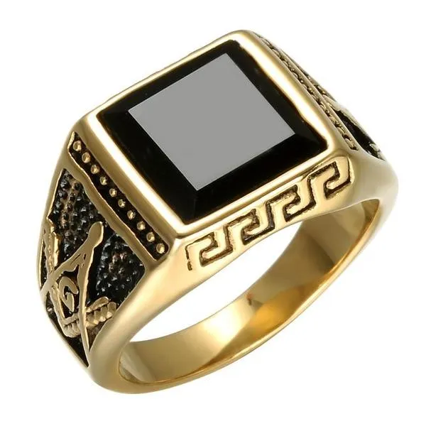 Black Stone Freemason Ring