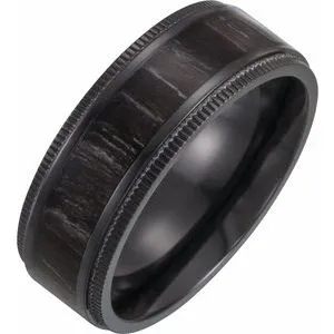 Black Titanium 8 mm Coin-Edge Band with Wood Inlay Size 12.5