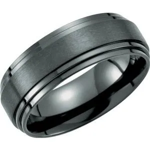Black Titanium 8 mm Double Ridged Band Size 12