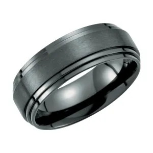 Black Titanium 8mm Double Ridged Band Size 8.5