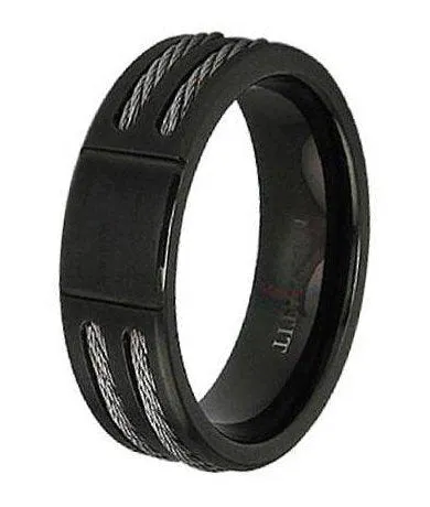 Black Titanium Two Cable Ring - 7mm