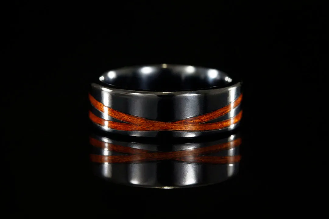 BLACK TITANIUM WITH REDHEART WOOD DIAGONAL INLAYS