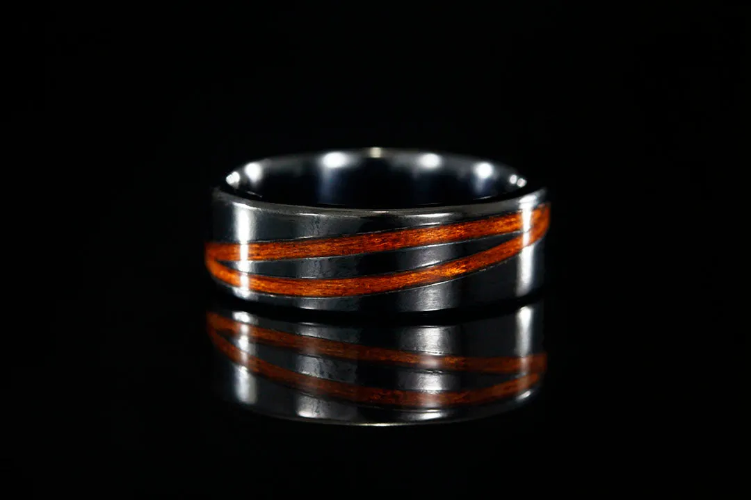 BLACK TITANIUM WITH REDHEART WOOD DIAGONAL INLAYS