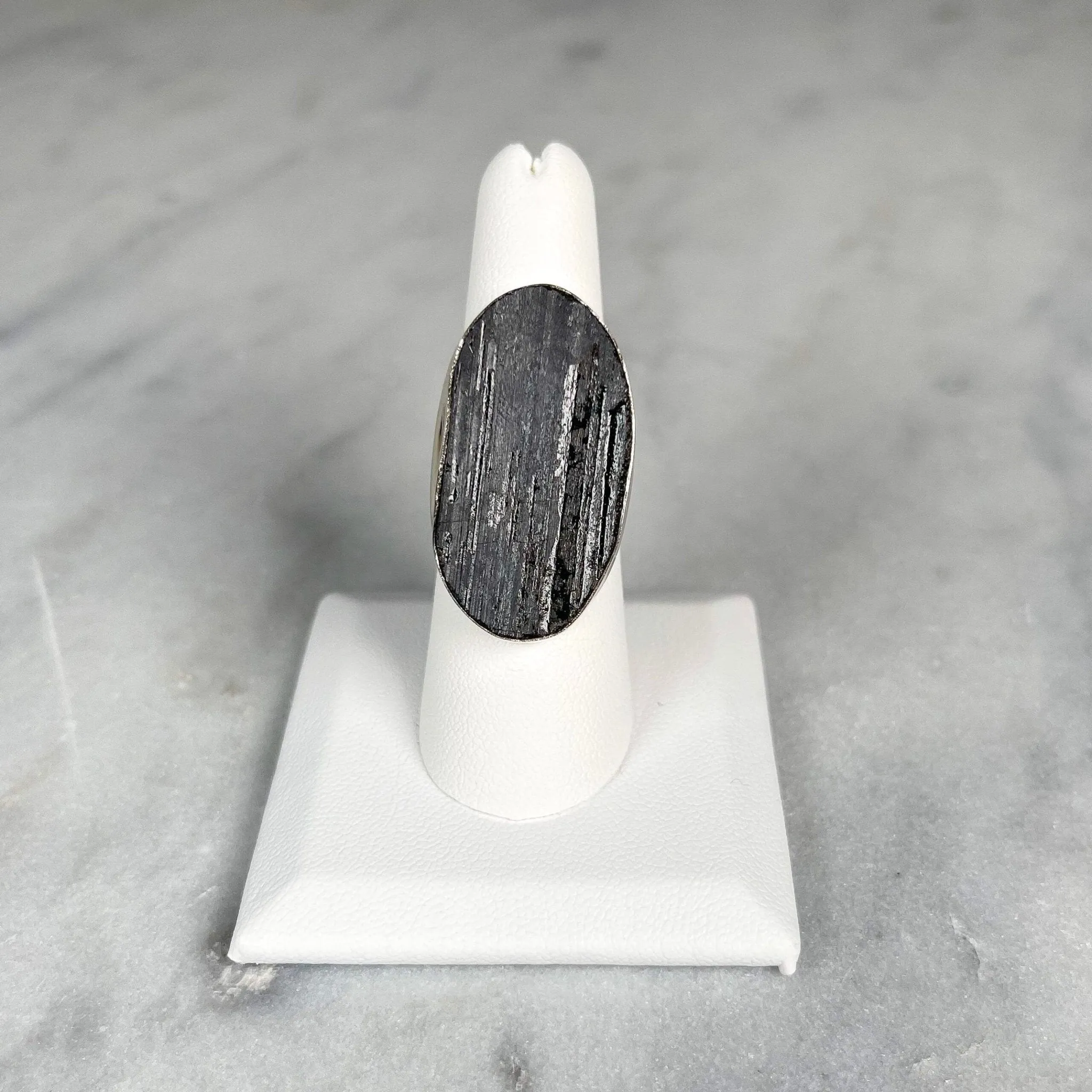 Black Tourmaline Adjustable Sterling Silver Rings