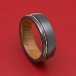 Black Zirconium Guitar String Ring With Whiskey Barrel Hardwood Sleeve Custom Made Band