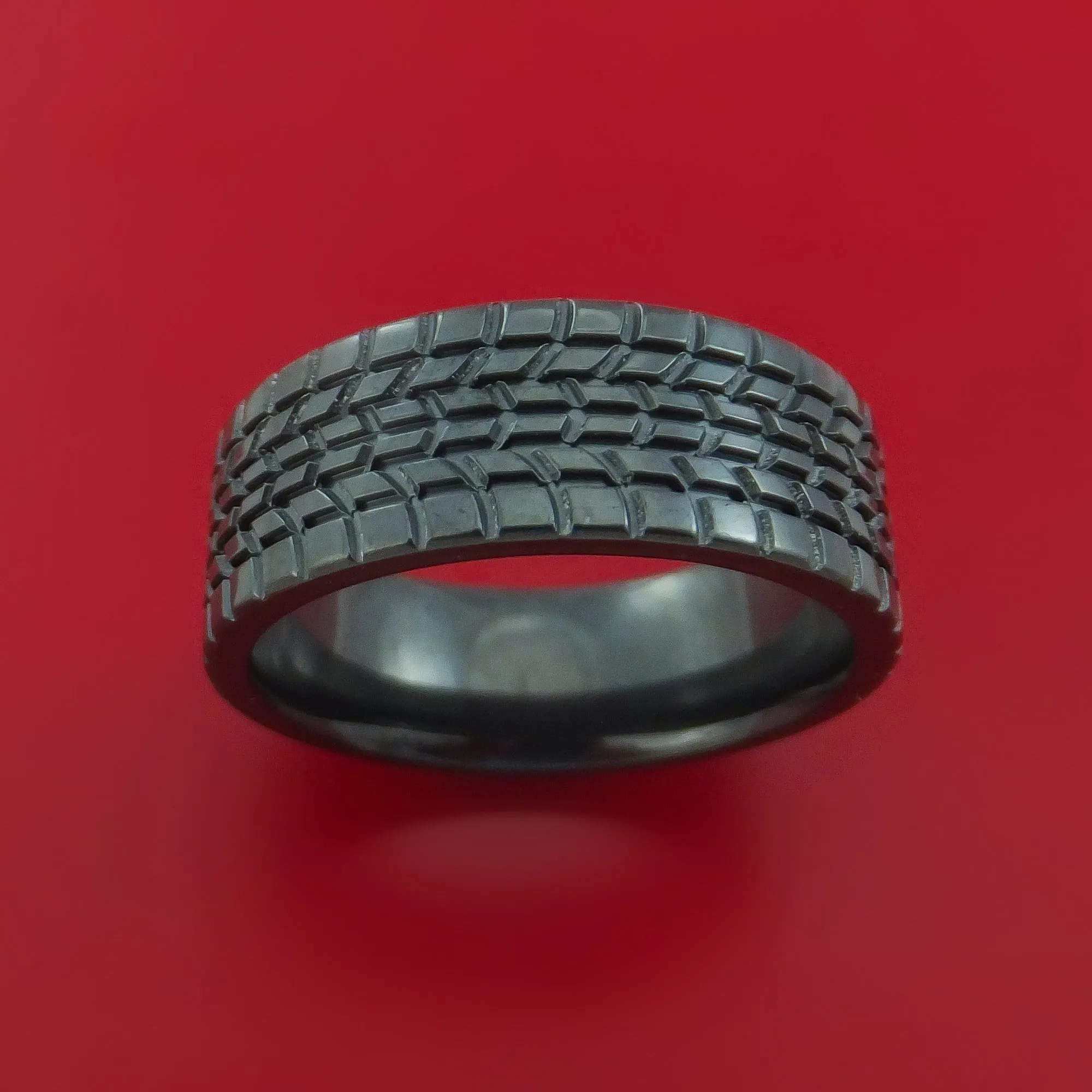 Black Zirconium Ring Textured Tread Pattern Band Made to Any Sizing 3-22