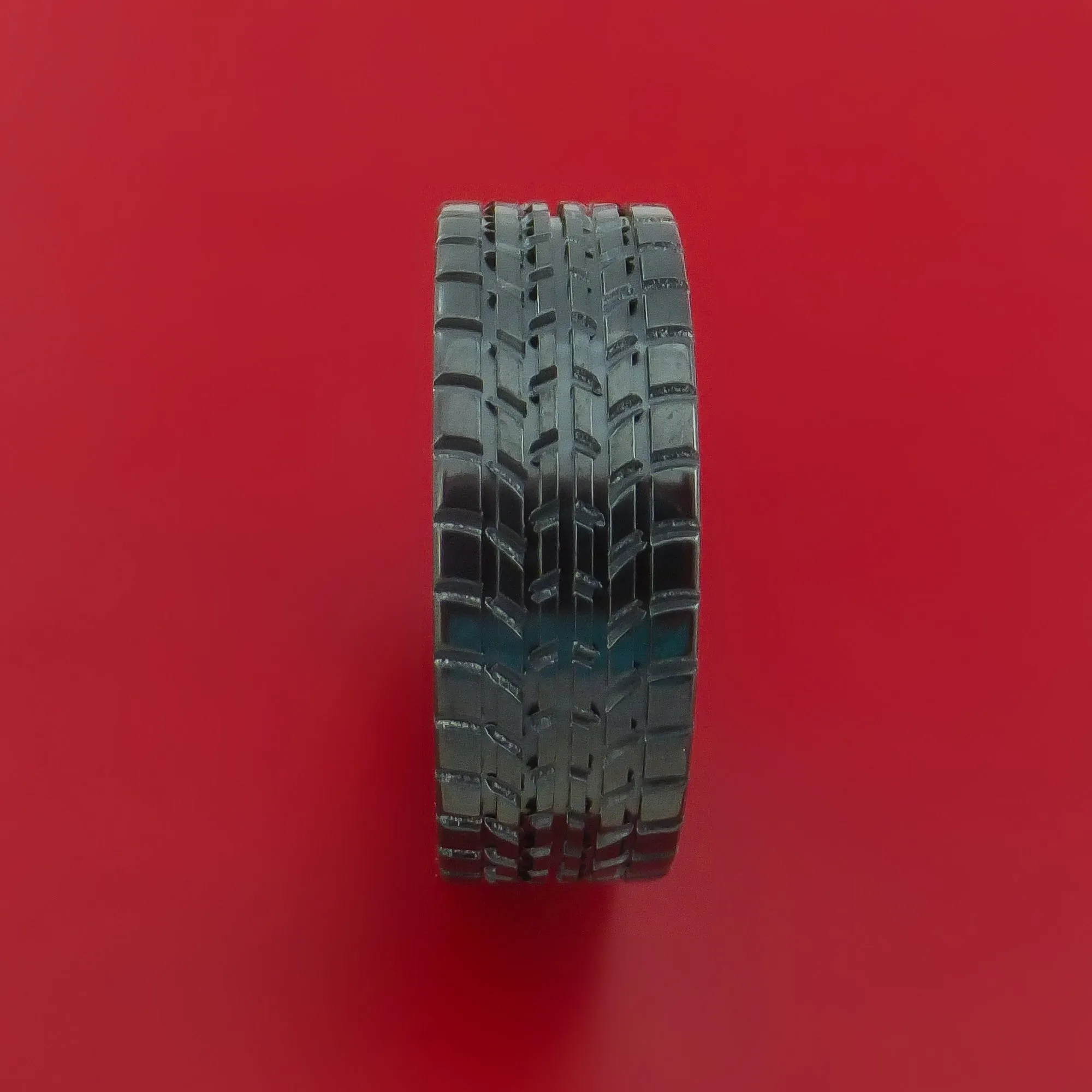Black Zirconium Ring Textured Tread Pattern Band Made to Any Sizing 3-22
