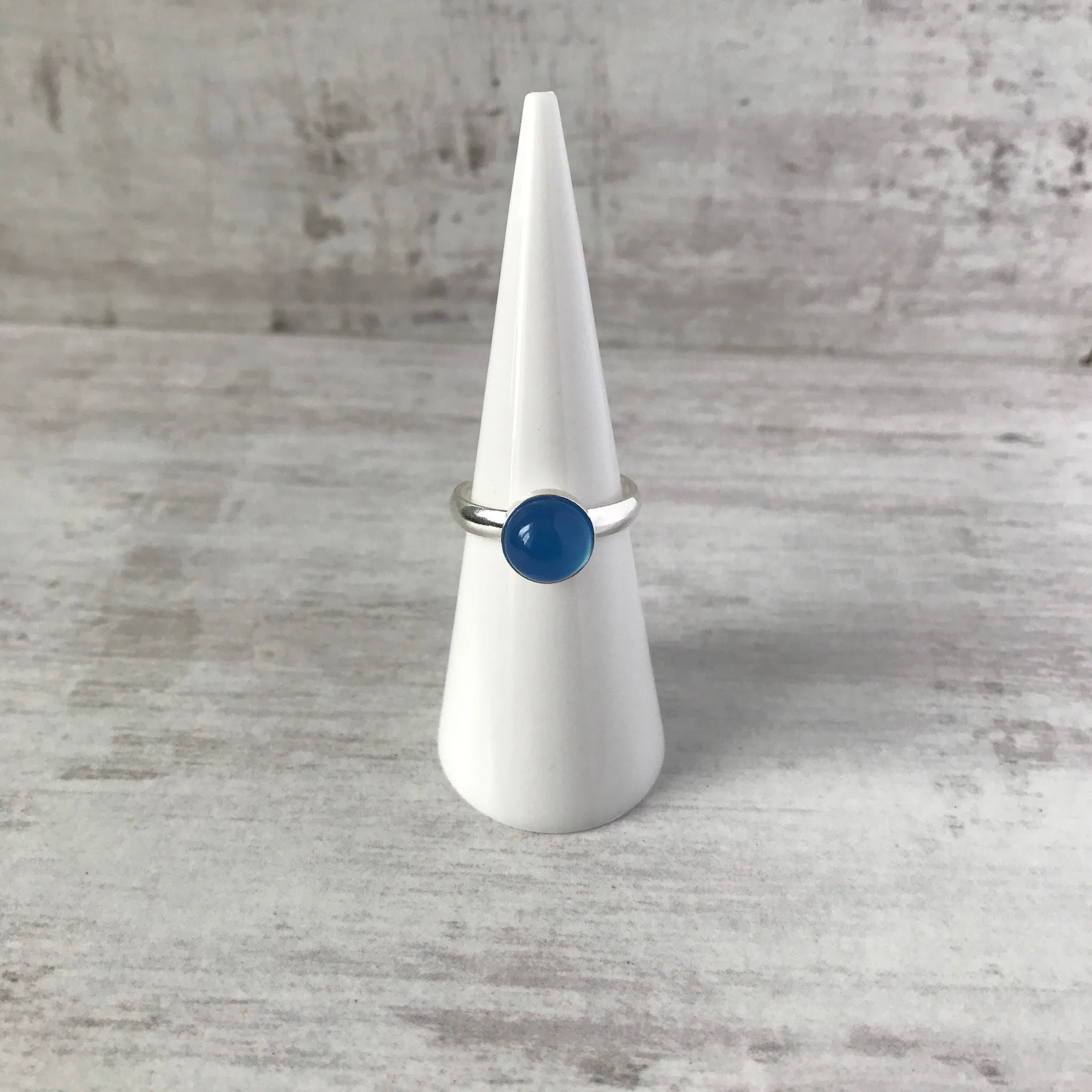 Blue Onyx Round Gemstone Ring