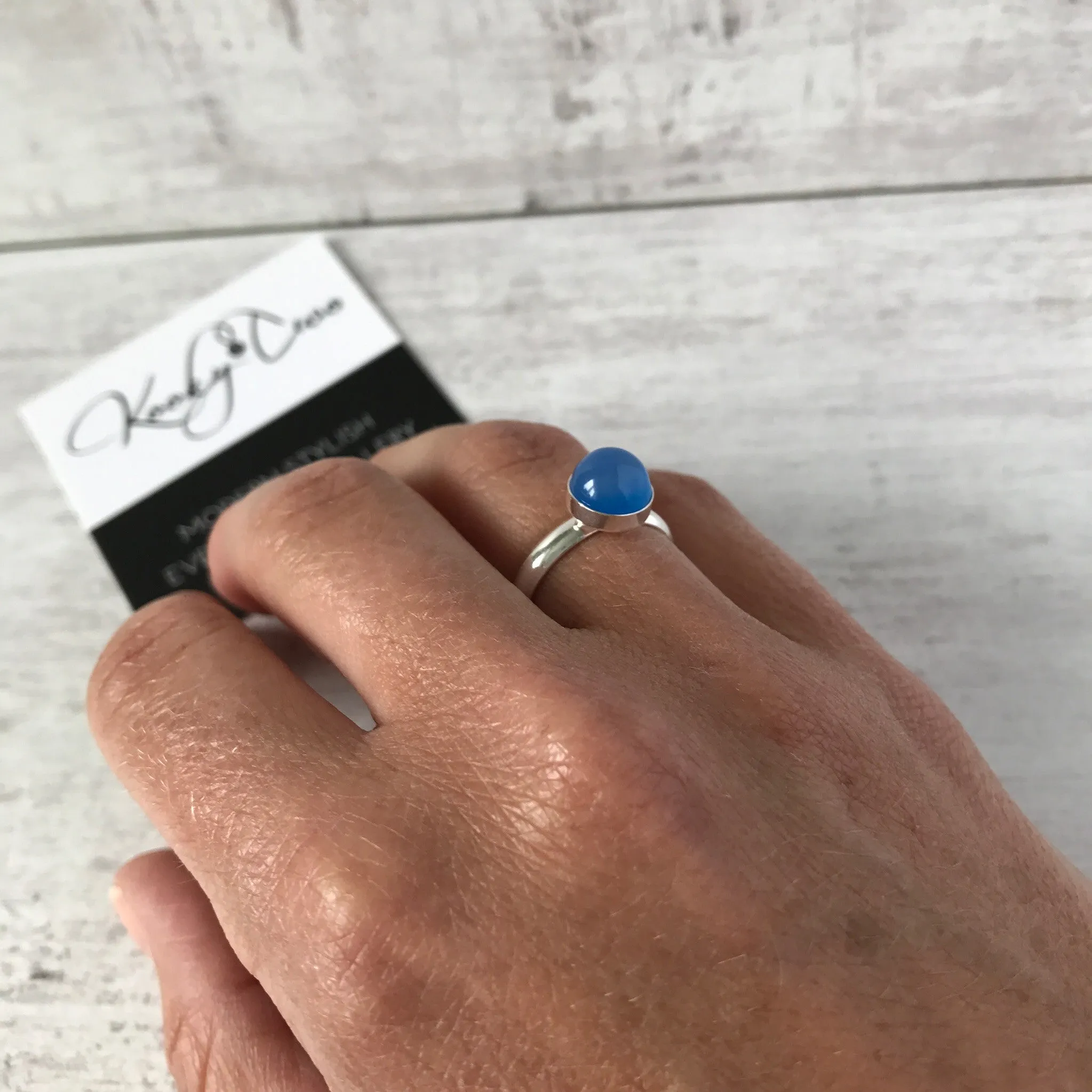 Blue Onyx Round Gemstone Ring