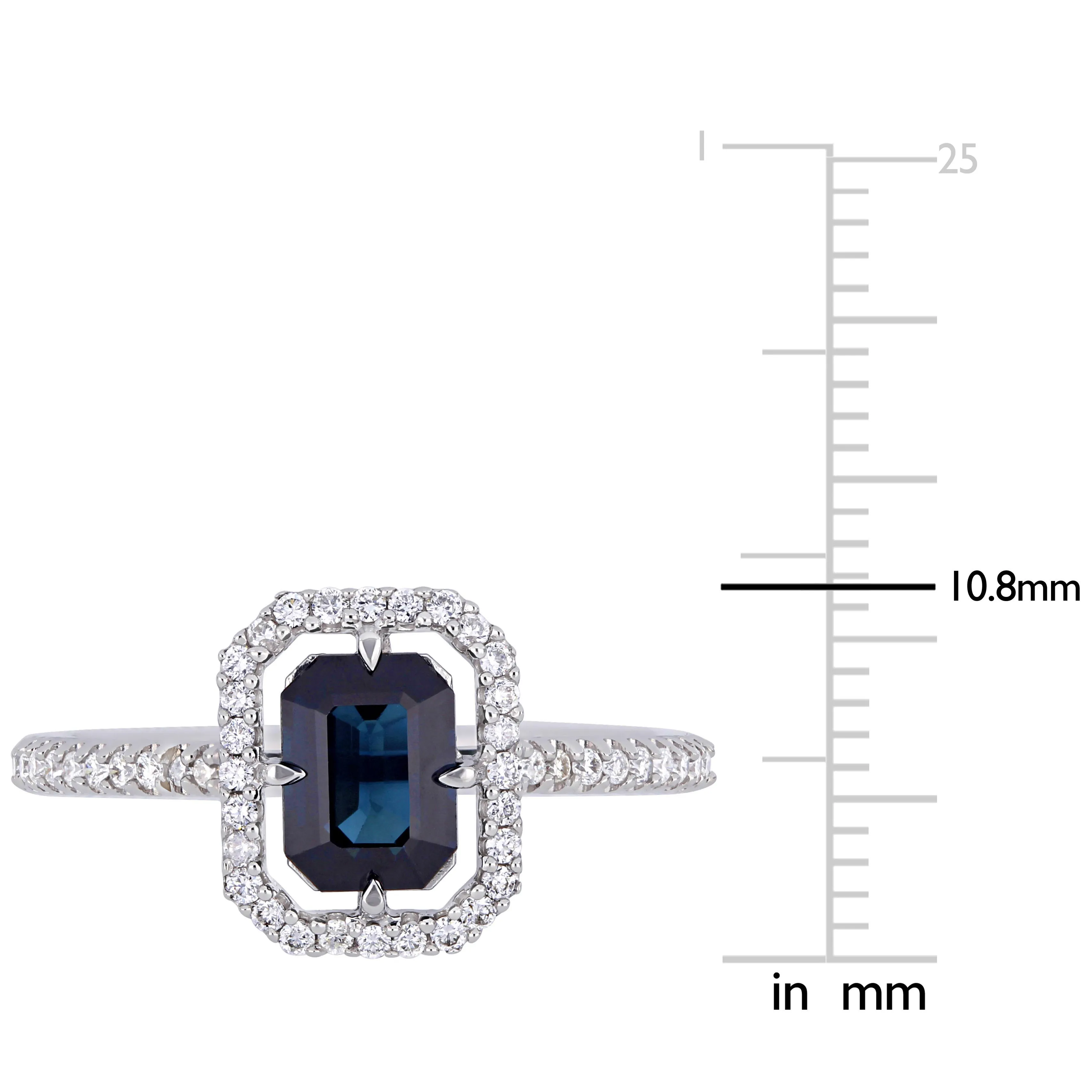Blue Sapphire Diamond Floating Halo Ring 14K White Gold
