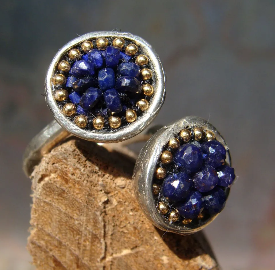 Blue sapphire harlequin mosaic ring