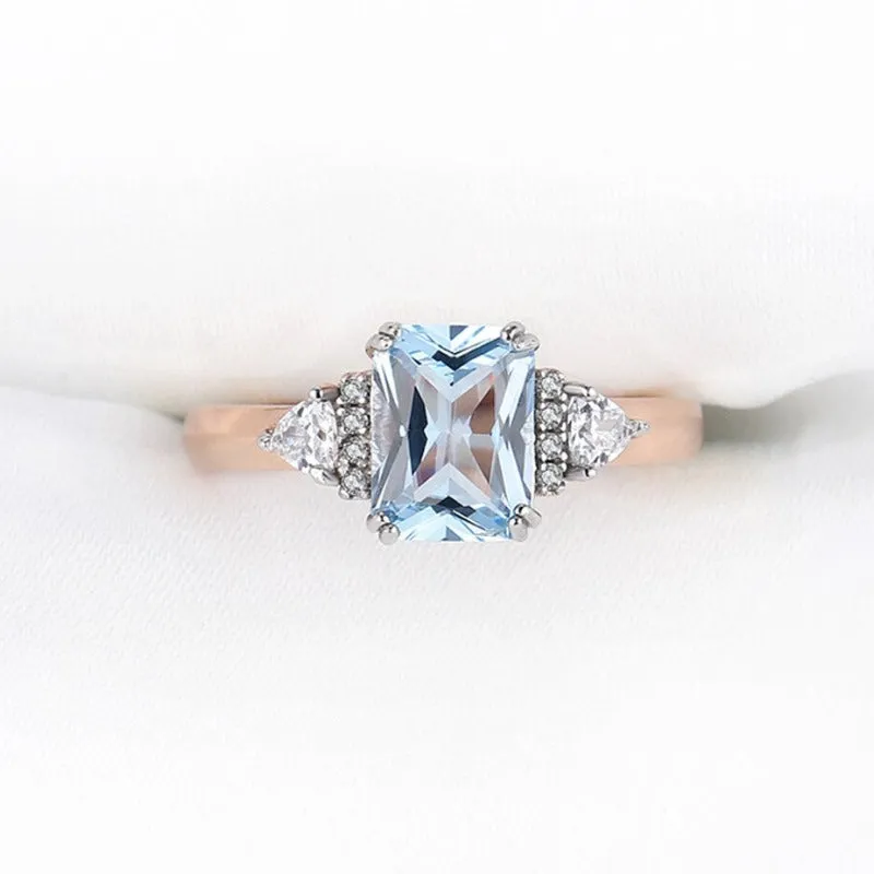 Blue Topaz Gemstone Ring Rose Gold For Women Wedding Jewelry