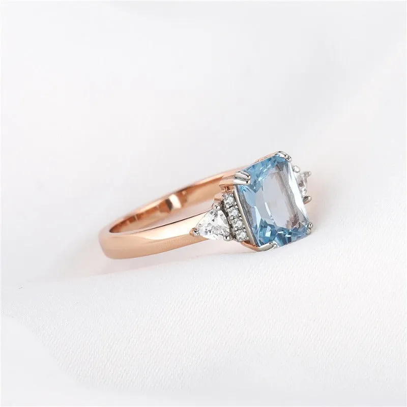 Blue Topaz Gemstone Ring Rose Gold For Women Wedding Jewelry