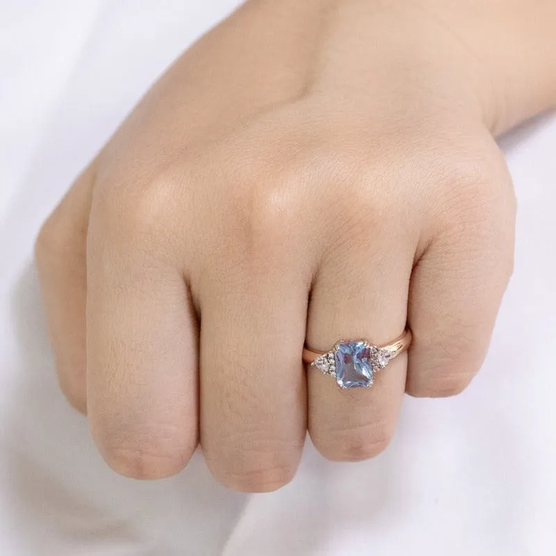 Blue Topaz Gemstone Ring Rose Gold For Women Wedding Jewelry