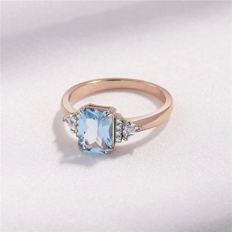 Blue Topaz Gemstone Ring Rose Gold For Women Wedding Jewelry
