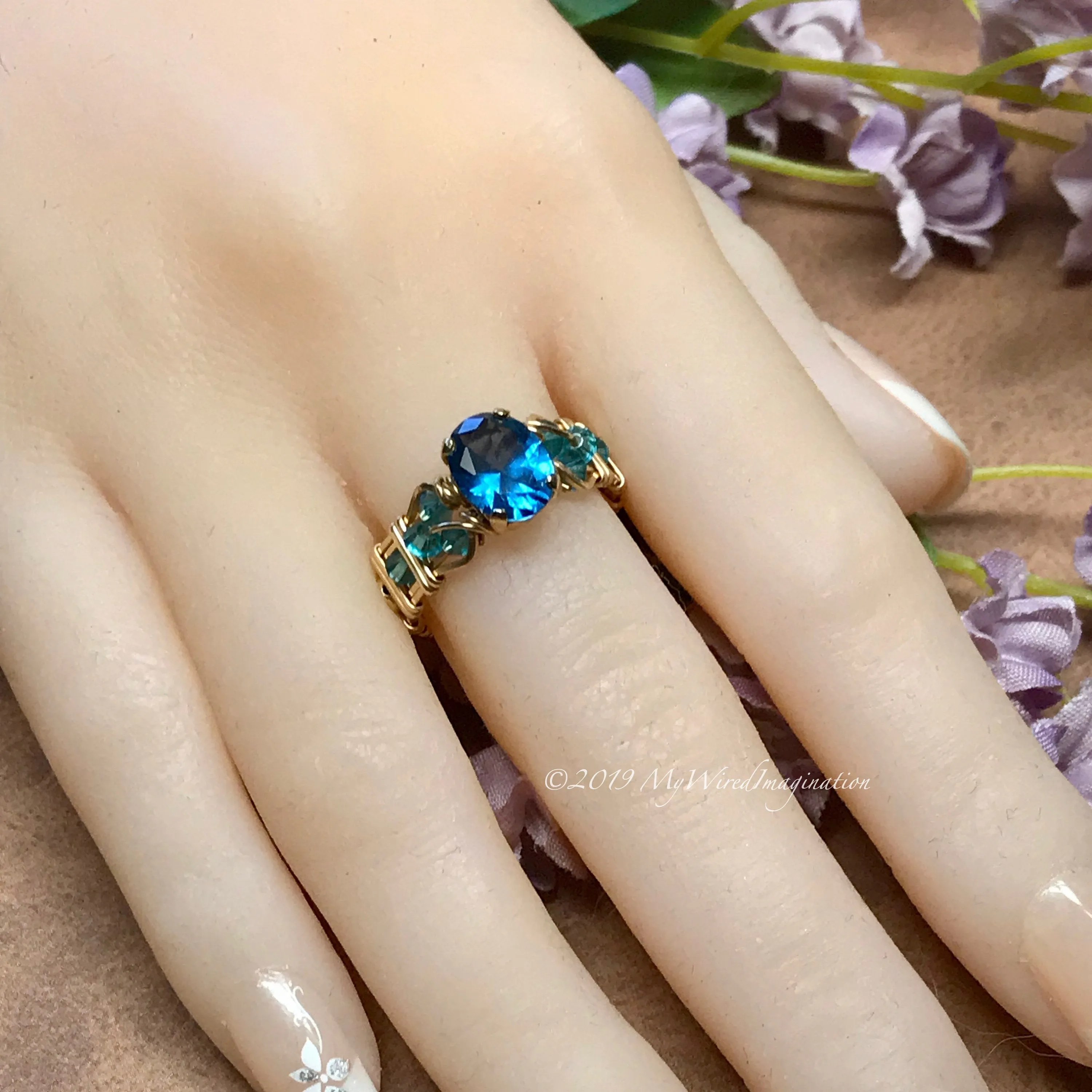 Blue Zircon, Lab-Created London Blue Gemstone, Handmade Ring in 14K GF, US Size 6.5