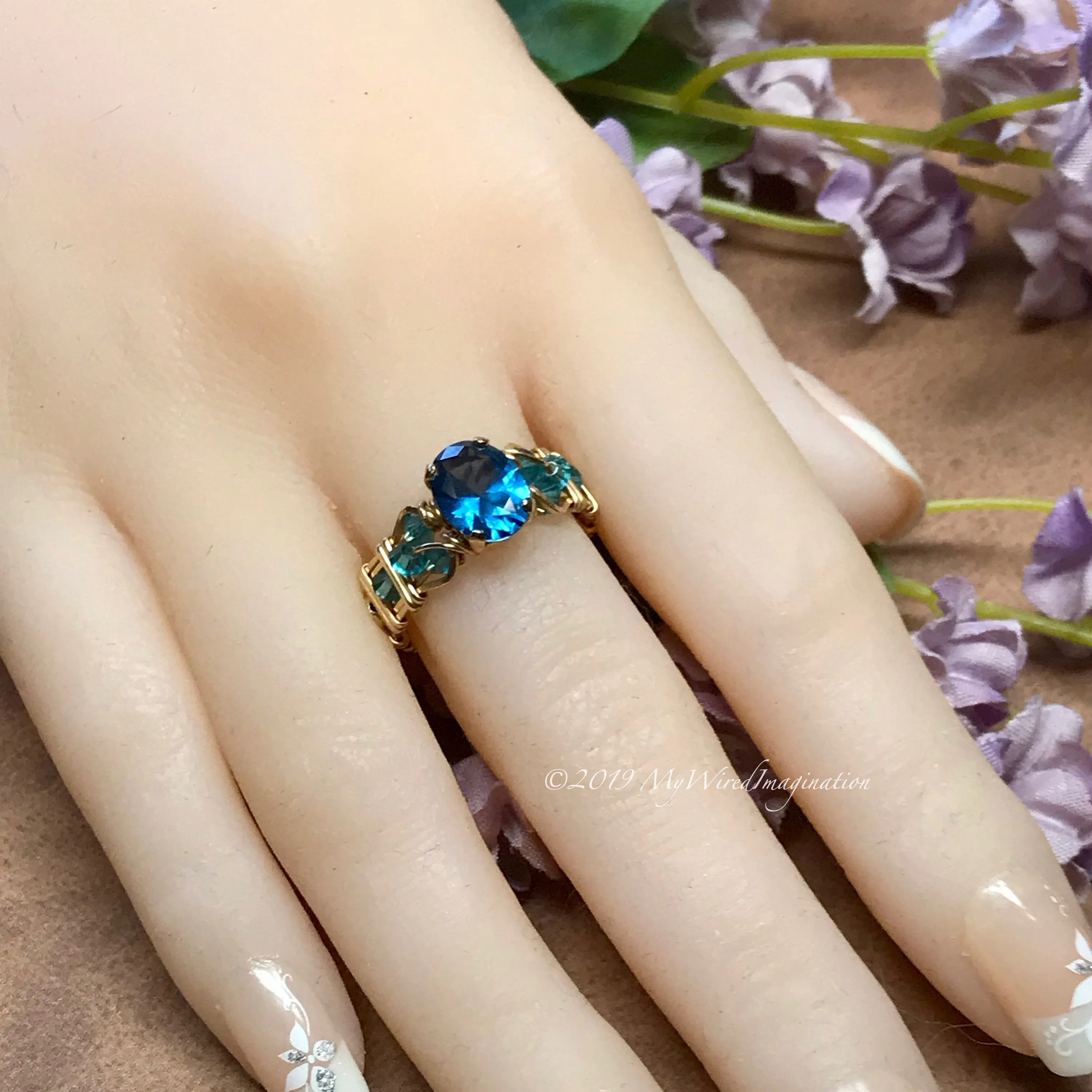Blue Zircon, Lab-Created London Blue Gemstone, Handmade Ring in 14K GF, US Size 6.5