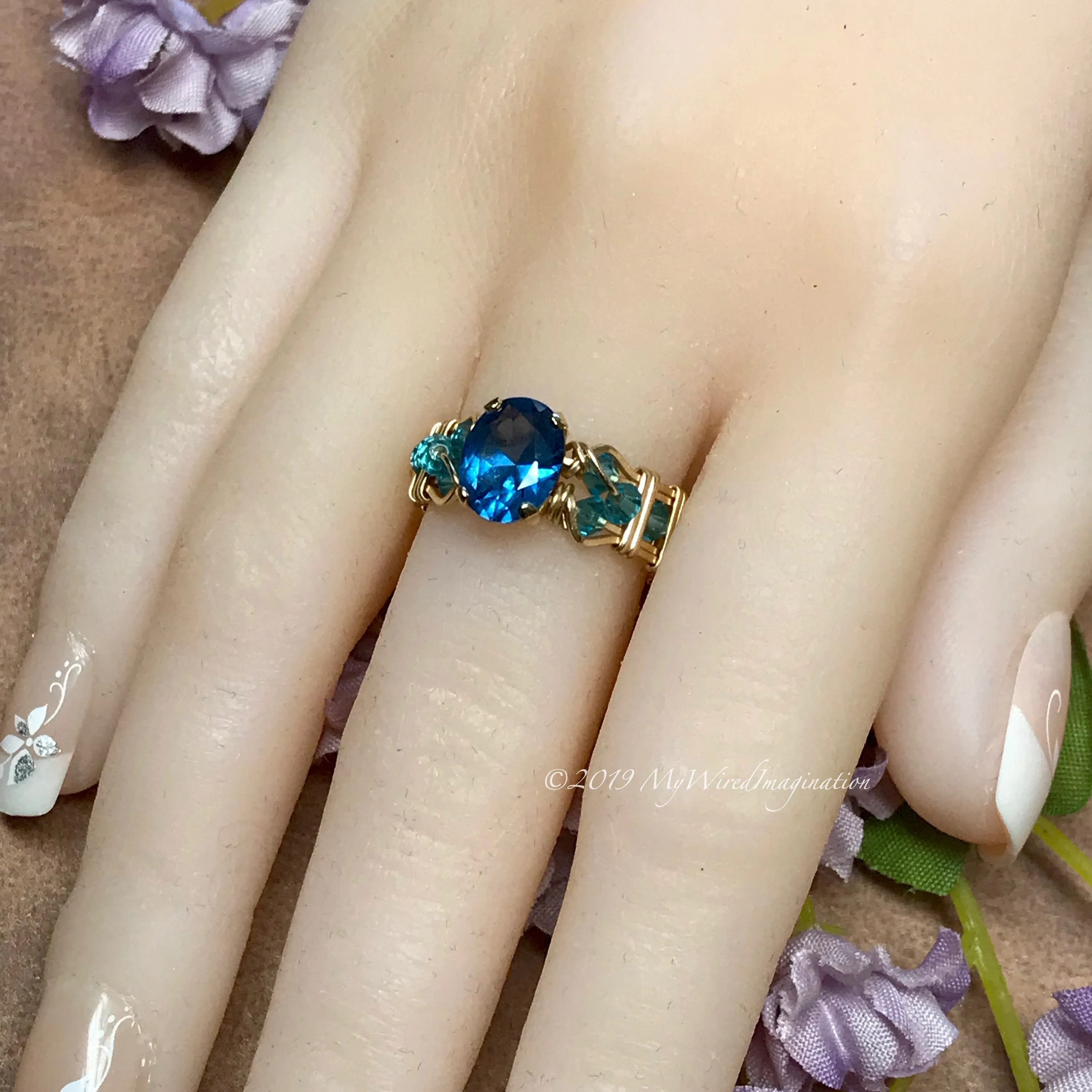 Blue Zircon, Lab-Created London Blue Gemstone, Handmade Ring in 14K GF, US Size 6.5