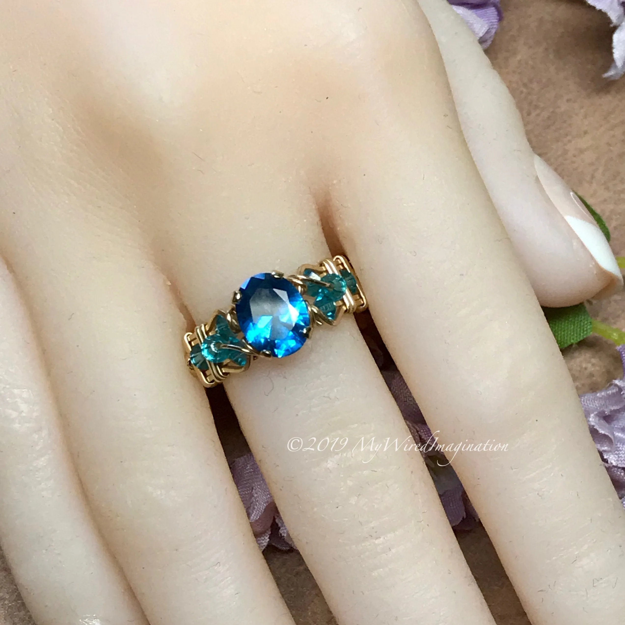 Blue Zircon, Lab-Created London Blue Gemstone, Handmade Ring in 14K GF, US Size 6.5