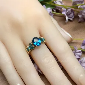 Blue Zircon, Lab-Created London Blue Gemstone, Handmade Ring in 14K GF, US Size 6.5