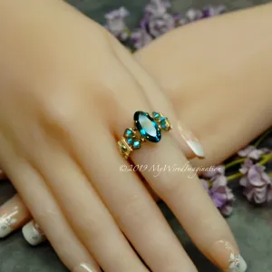 Blue Zircon, Vintage Swarovski Crystal, Rare Rounded Marquise Shaped Stone, Handmade Ring, December Birthstone