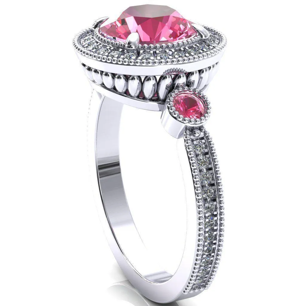 Brachium Round Pink Sapphire Bezel Milgrain Halo 3/4 Eternity Accent Diamond Ring