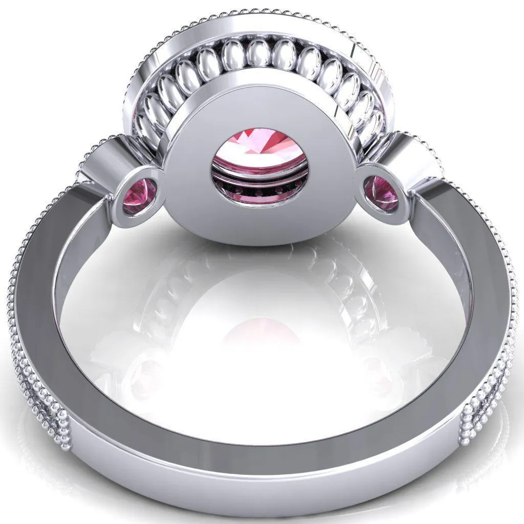 Brachium Round Pink Sapphire Bezel Milgrain Halo 3/4 Eternity Accent Diamond Ring