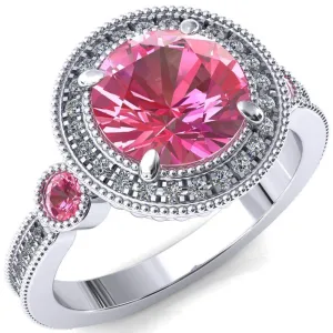 Brachium Round Pink Sapphire Bezel Milgrain Halo 3/4 Eternity Accent Diamond Ring