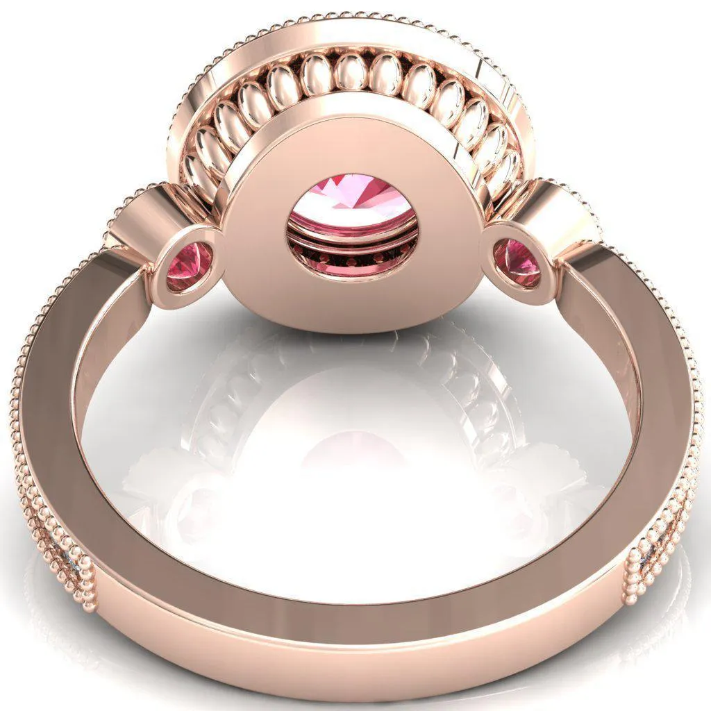 Brachium Round Pink Sapphire Bezel Milgrain Halo 3/4 Eternity Accent Diamond Ring