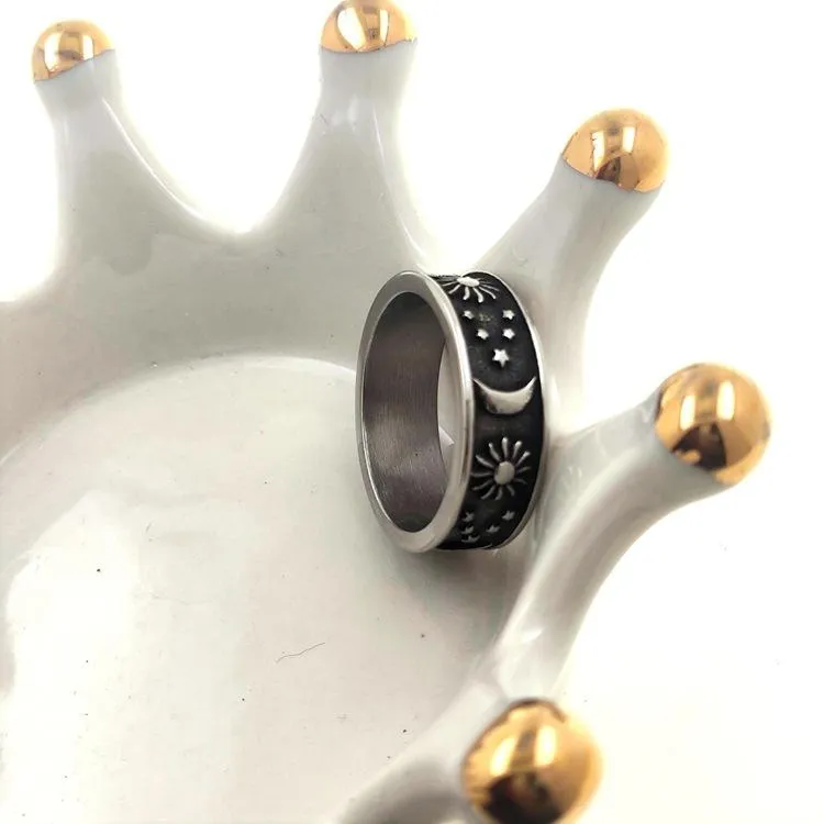 British Retro Romantic Stars Sun Moon Ring Cross-border Amazon Men's And Women's Hand Jewelry Manufacturers Wholesale
