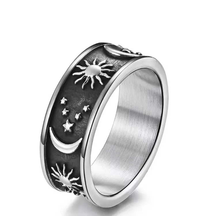 British Retro Romantic Stars Sun Moon Ring Cross-border Amazon Men's And Women's Hand Jewelry Manufacturers Wholesale