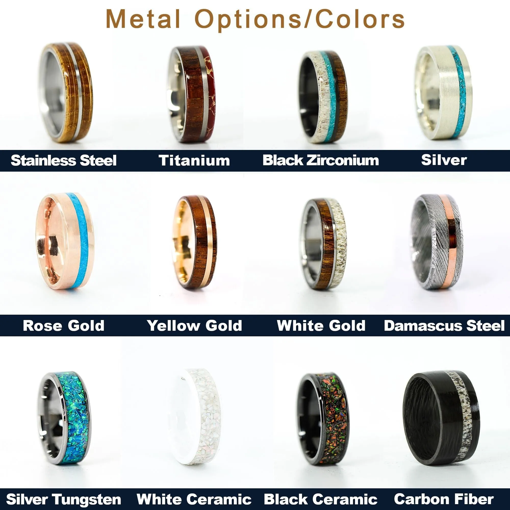 Brushed Metal, Yellow Gold, Antler
