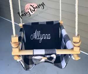Buffalo Plaid Wooden Canvas Swing