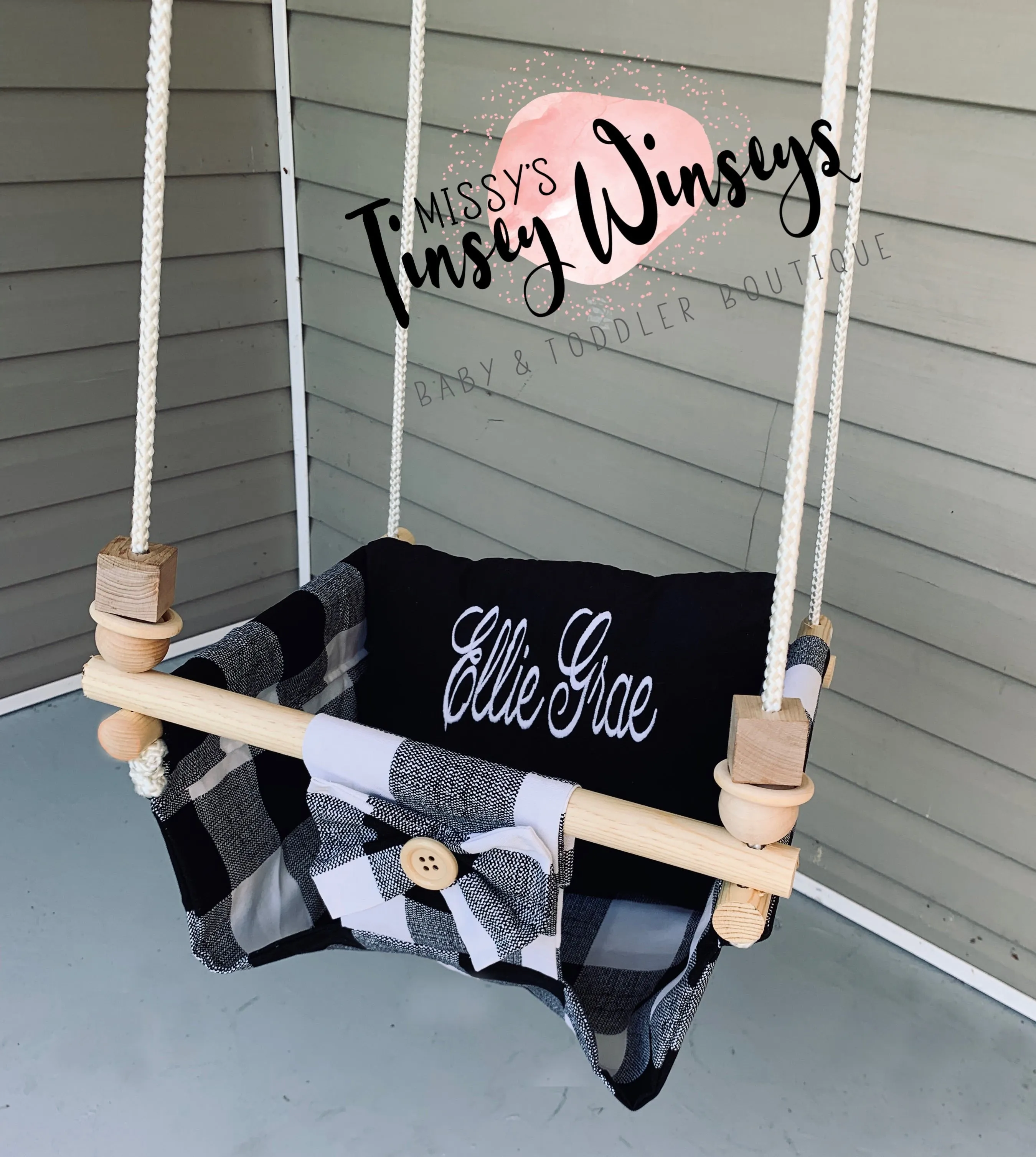Buffalo Plaid Wooden Canvas Swing