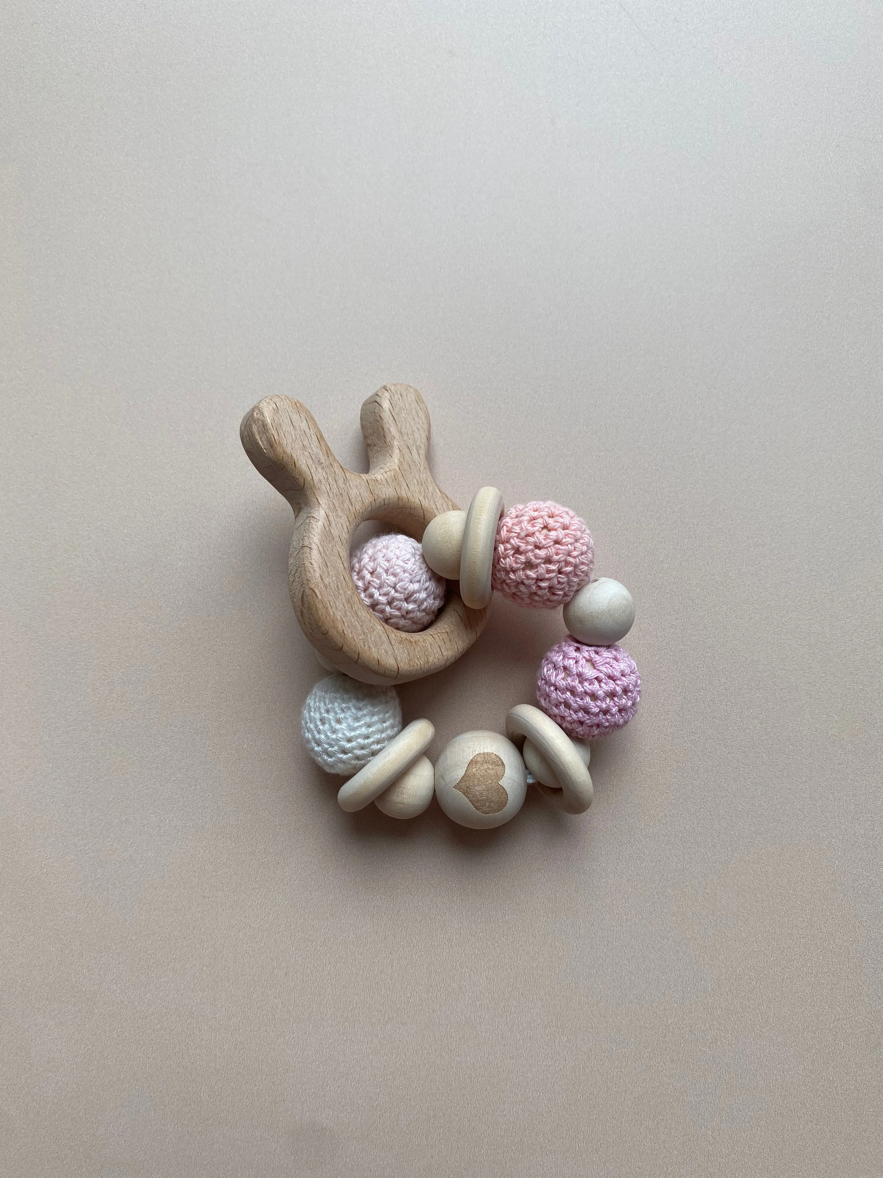 Bunny Ears Crochet Wooden Rattle Toy