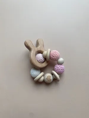 Bunny Ears Crochet Wooden Rattle Toy