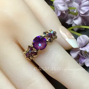 Burgundy-DeLite Ring, Genuine Swarovski Crystal, Handmade Ring, 14K GF US Size 8.5