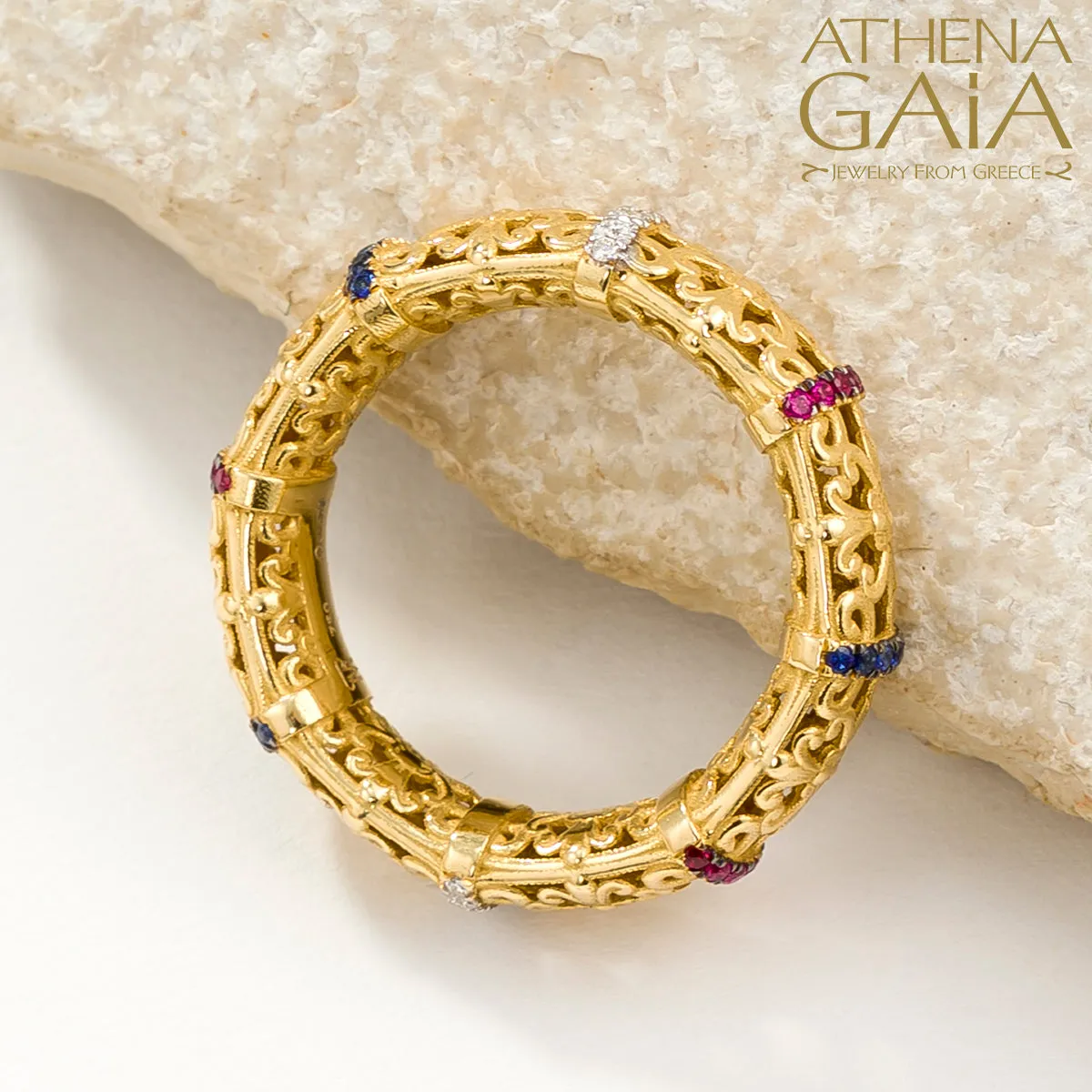 Byzantine Embroidery Stackable River Stone Ring