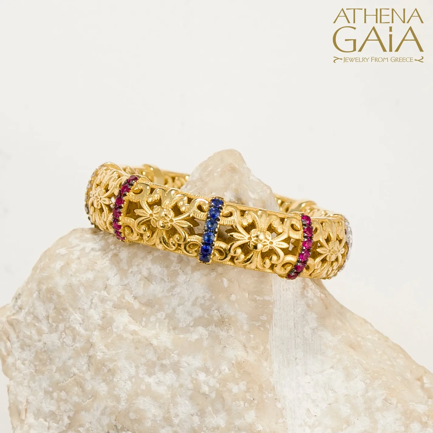 Byzantine Embroidery Stackable River Stone Ring