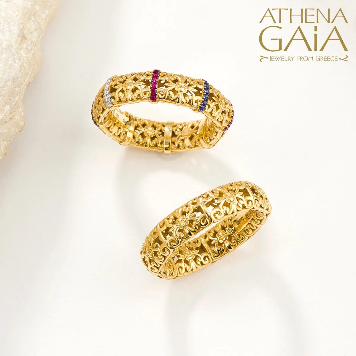 Byzantine Embroidery Stackable River Stone Ring