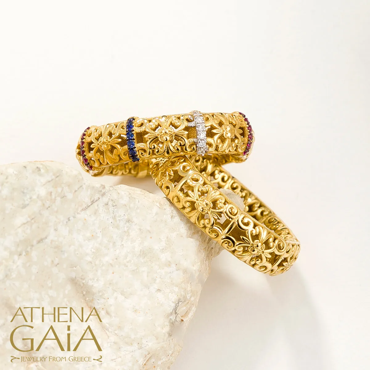 Byzantine Embroidery Stackable River Stone Ring