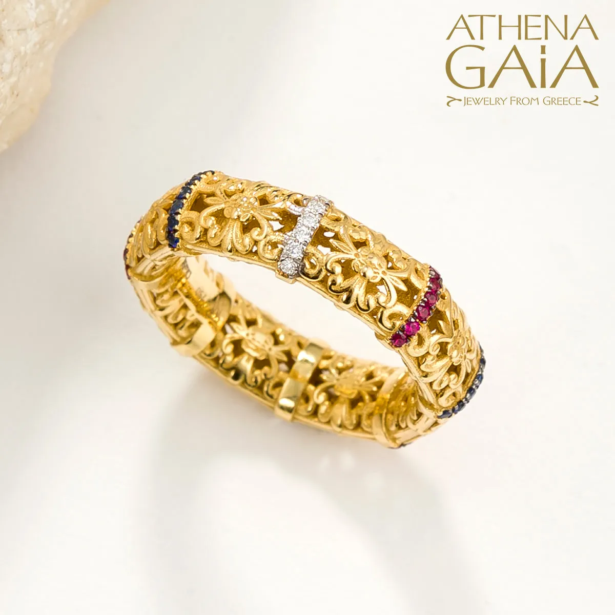Byzantine Embroidery Stackable River Stone Ring