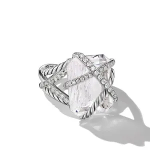 Cable Wrap Ring in Sterling Silver with Crystal and Diamonds