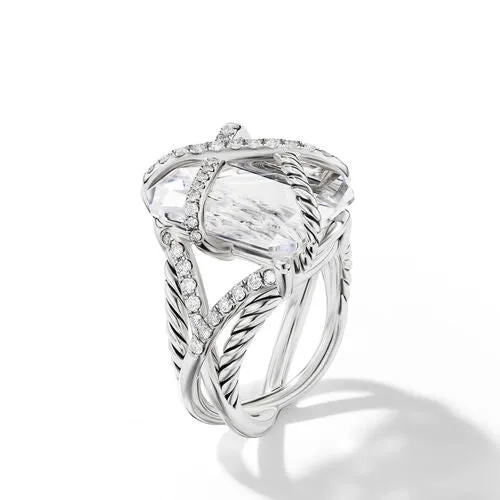 Cable Wrap Ring in Sterling Silver with Crystal and Diamonds