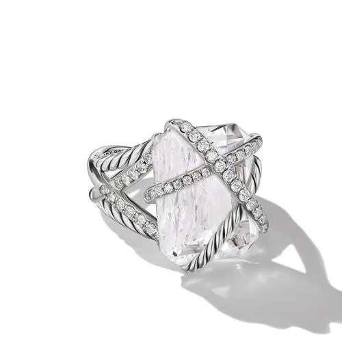Cable Wrap Ring in Sterling Silver with Crystal and Diamonds